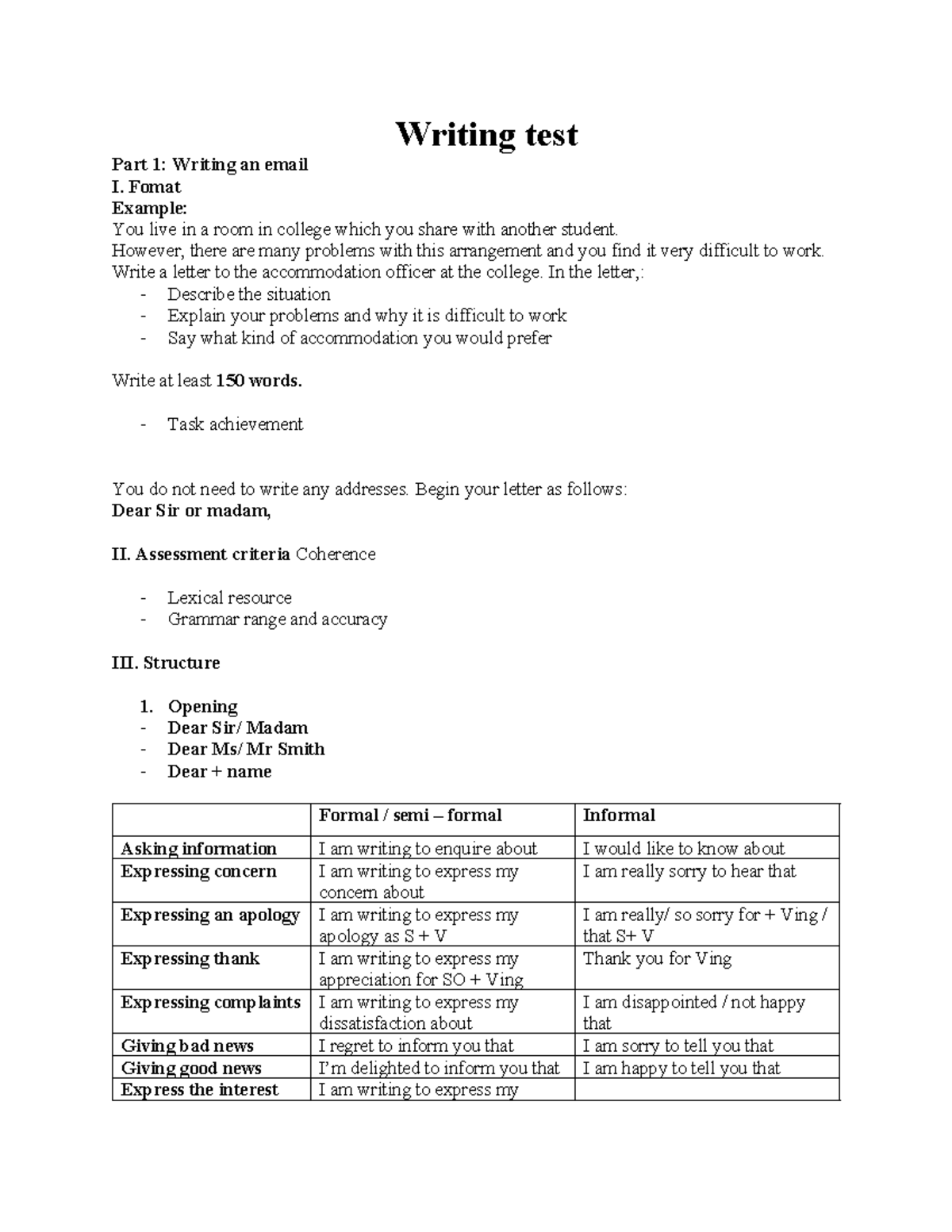 Writing-test - toeic - Writing test Part 1: Writing an email I. Fomat ...