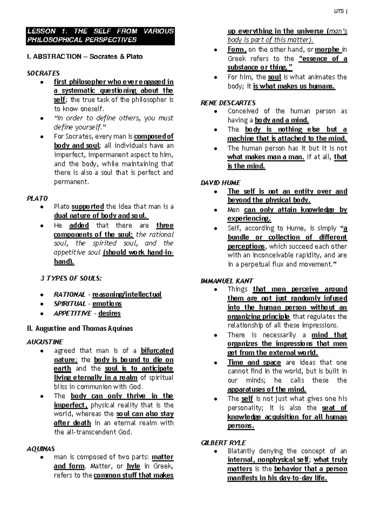 Reviewer - uts - first term - LESSON 1: THE SELF FROM VARIOUS ...