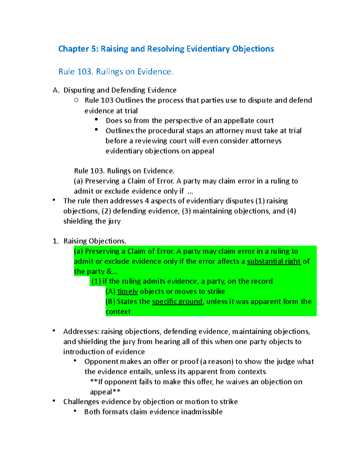 Raising and Resolving Evidentiary Objections - Rulings on Evidence. A ...