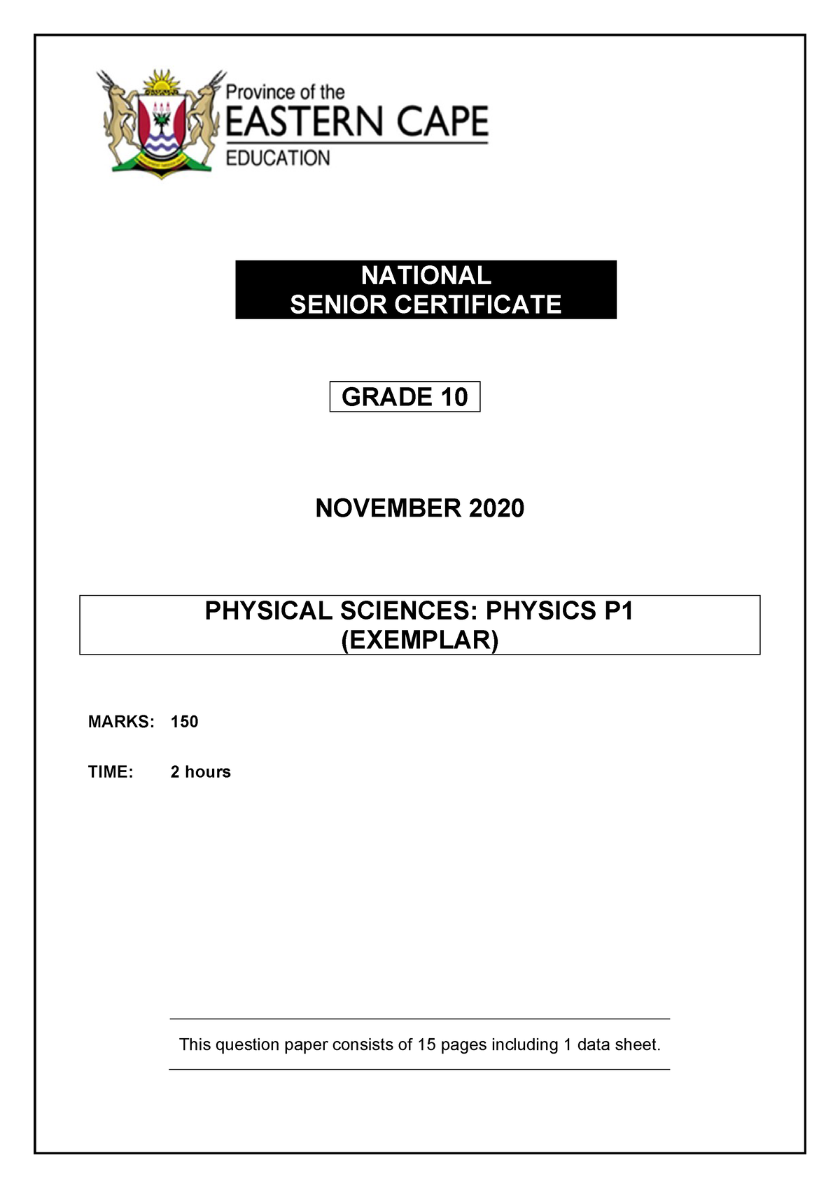 PHSC Sciences P1 GR10 QP NOV2020 English - NATIONAL SENIOR CERTIFICATE ...