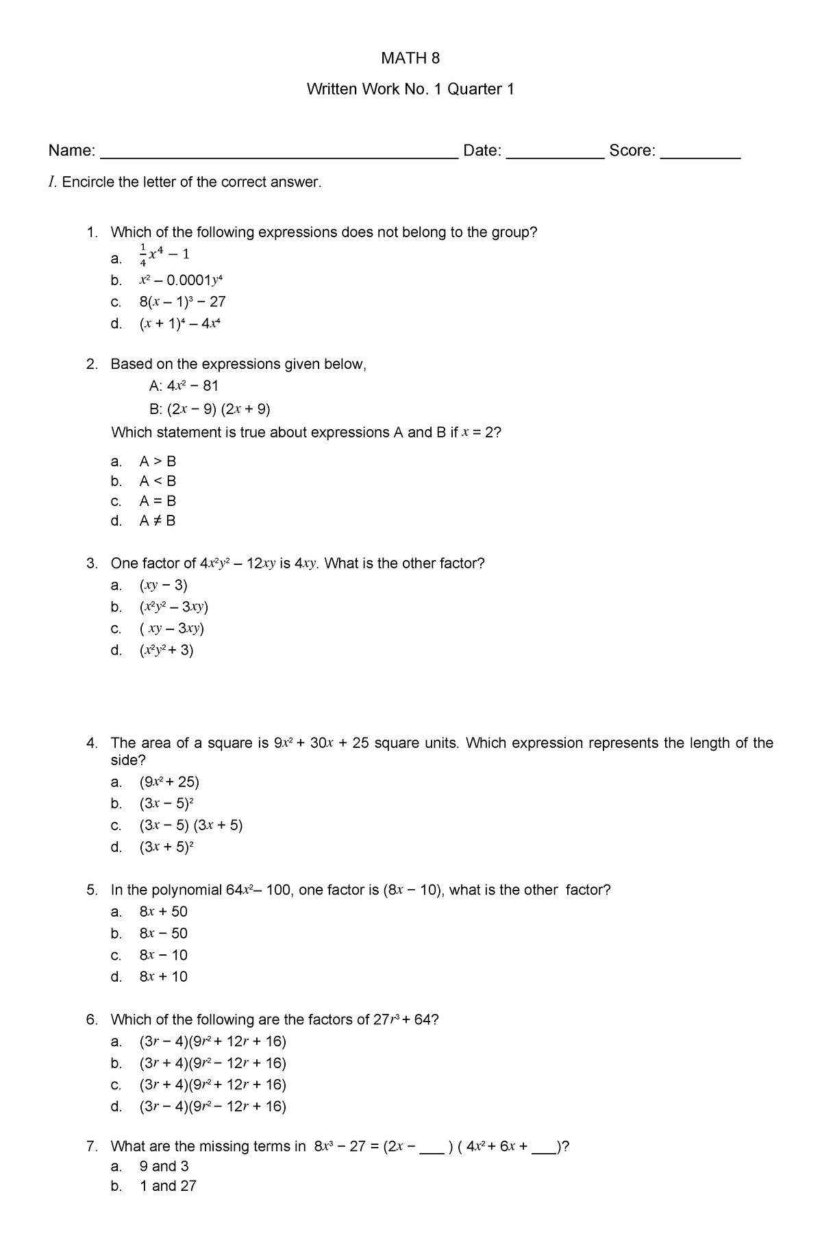 math-8-first-quarter-test-review-notes-math-8-written-work-no-1