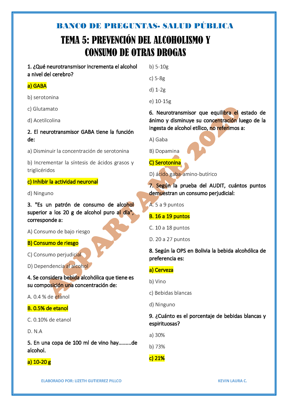 Banco DE Preguntas- Salud Pública - ELABORADO POR: LIZETH GUTIERREZ ...