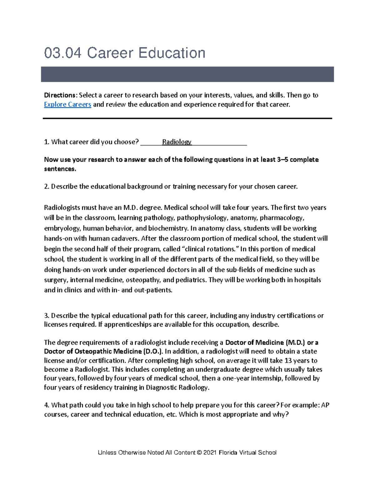 Career education - Assignment - Unless Otherwise Noted All Content ...