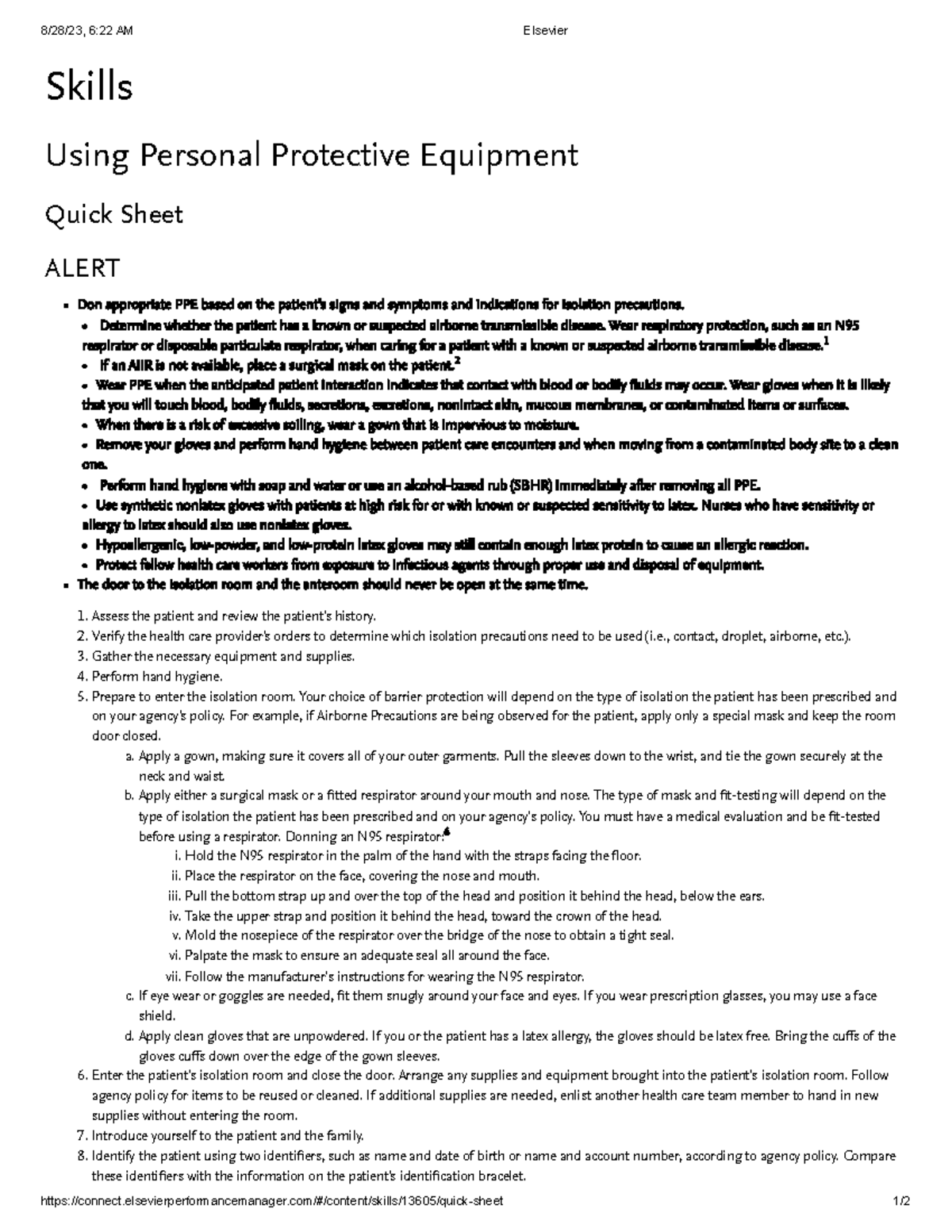 Using Personal Protective Equipment Quicksheet 8/28/23, 622 AM Elsevier Studocu