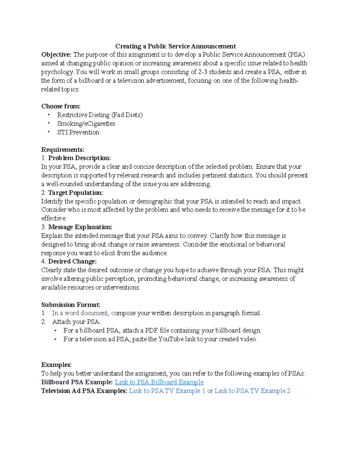 Ch11Health Psychology PSA Creating a Public Service Announcement