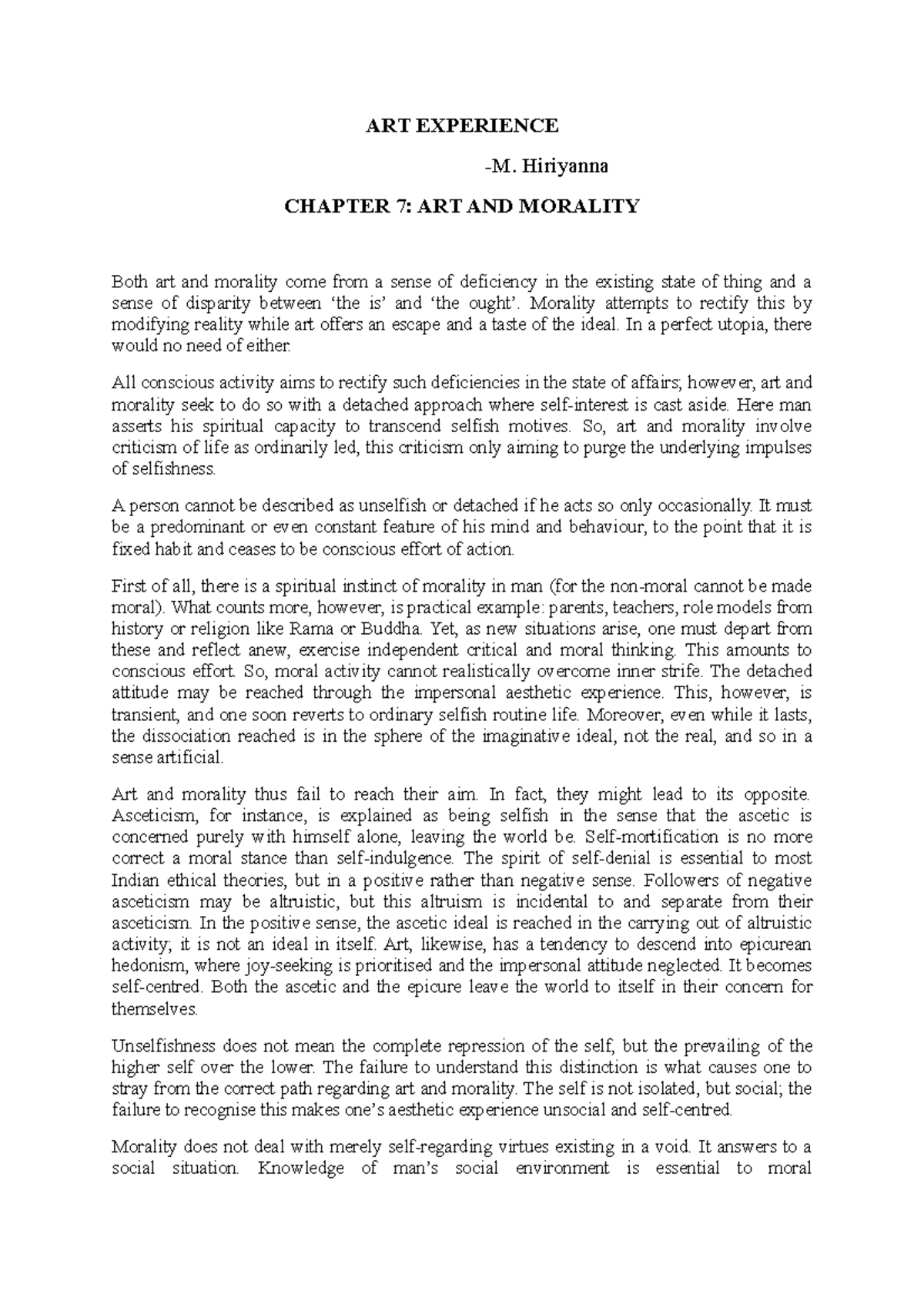 Chapter-7 Art And Morality Summary - ART EXPERIENCE - M. Hiriyanna ...