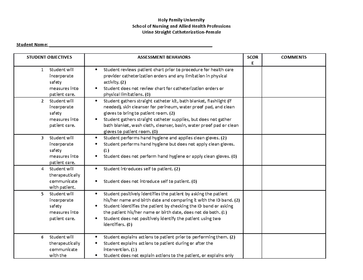 NUFT+341+Staright+Cath+Rubric+%285%29 - Holy Family University School ...