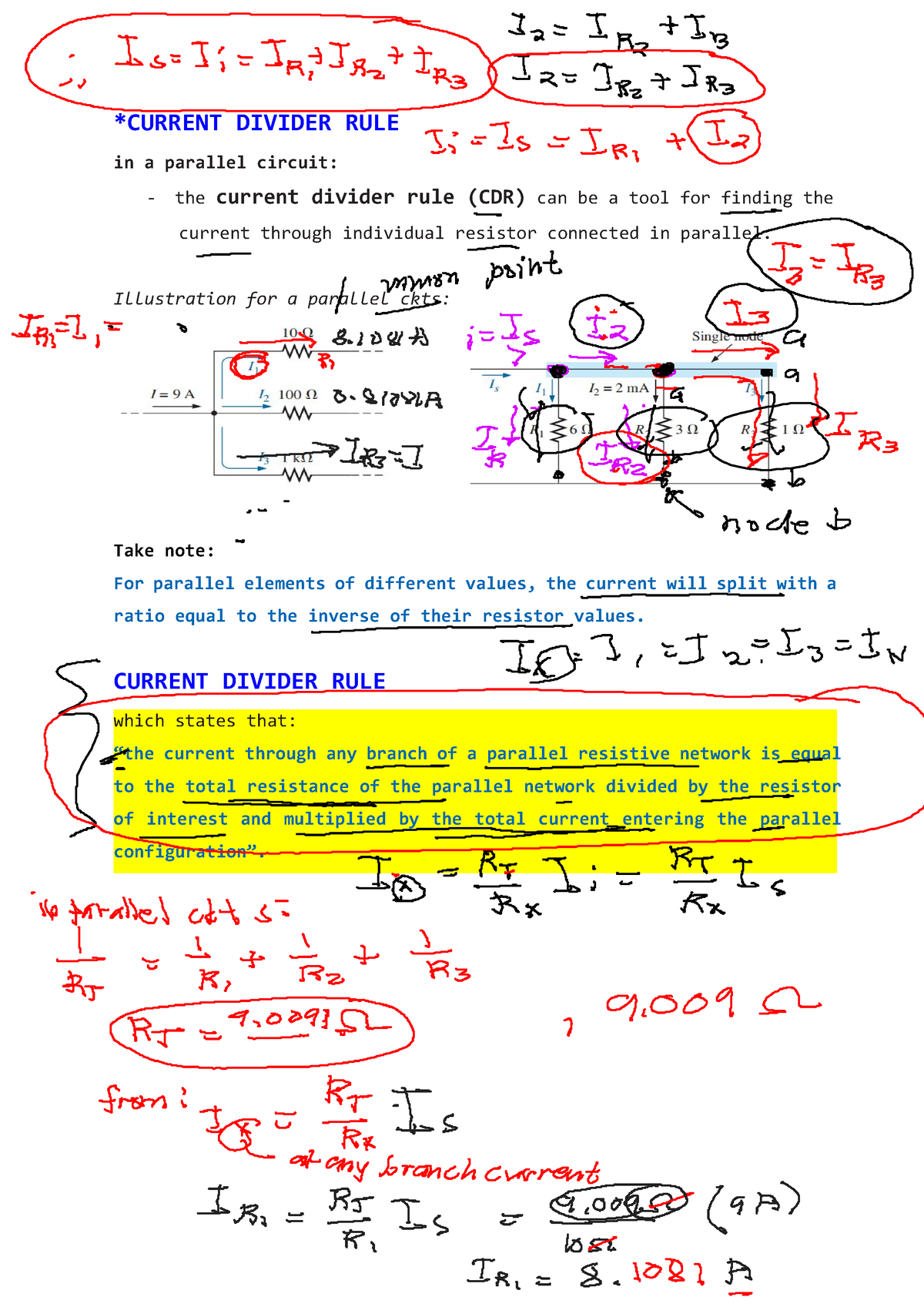 CDR - LECTURE - *CURRENT DIVIDER RULE In A Parallel Circuit: - The ...