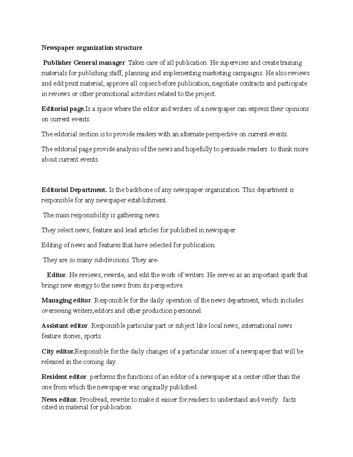 News paper organization structure[(levin) - Newspaper organization ...