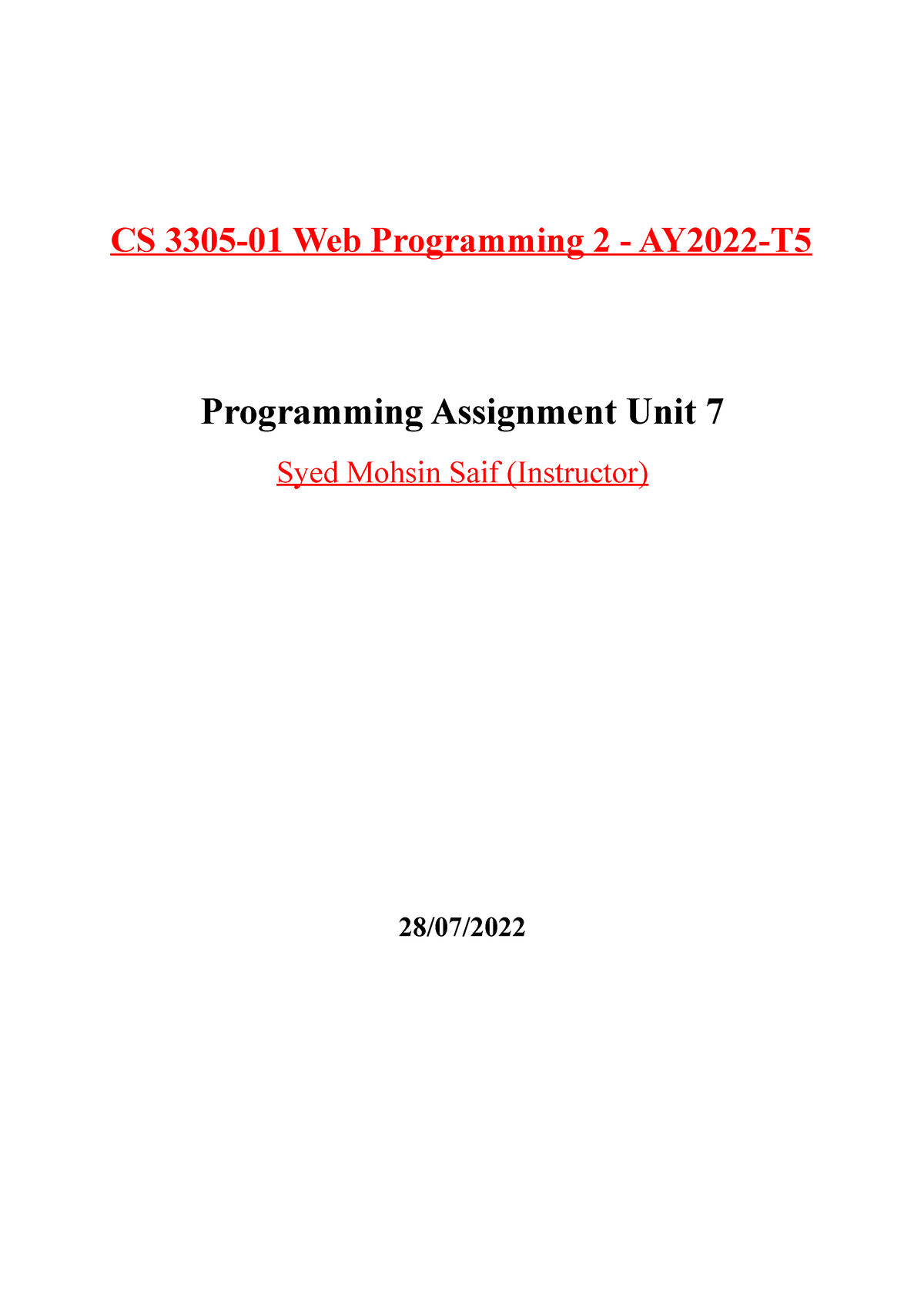 written assignment unit 7