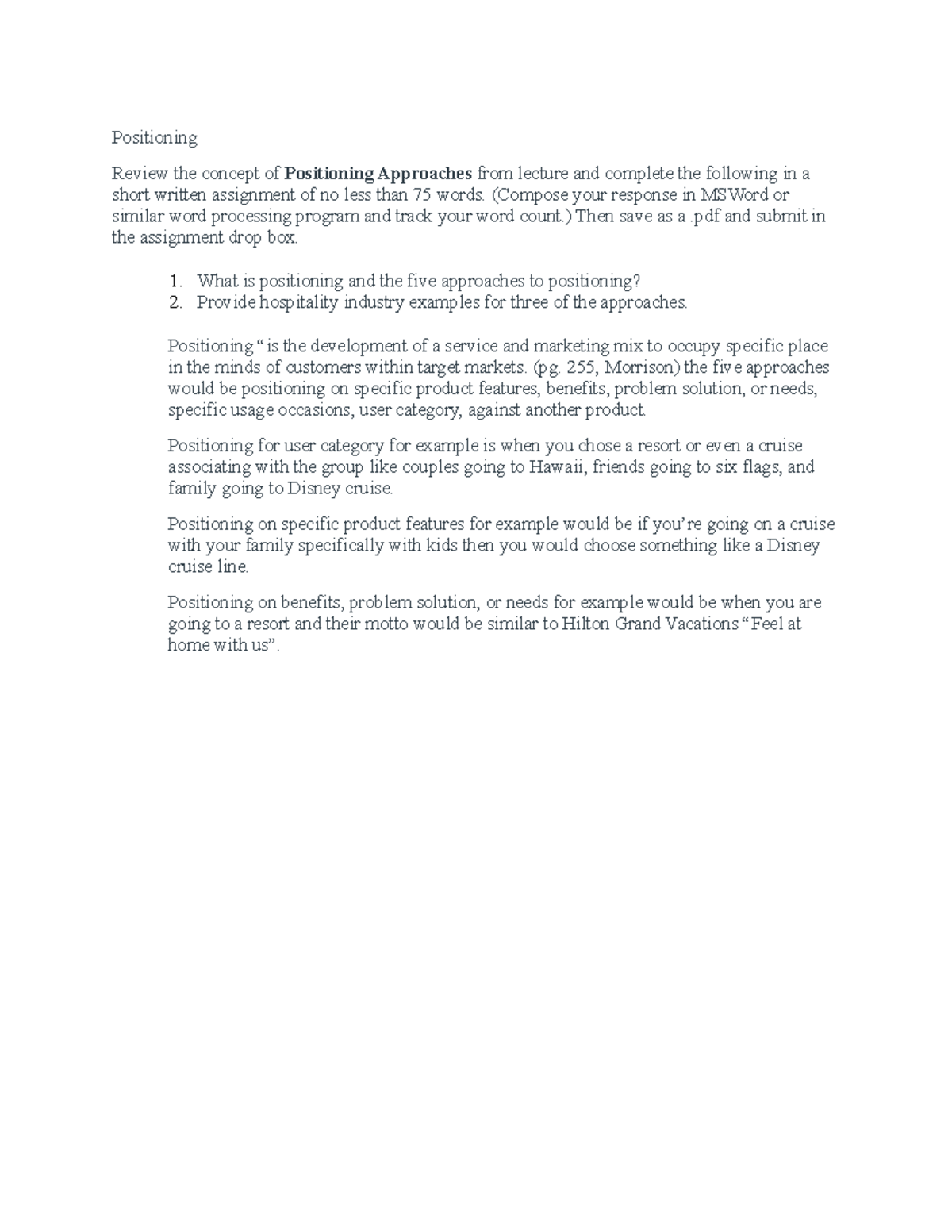 Positioning - Discussion - Positioning Review the concept of ...