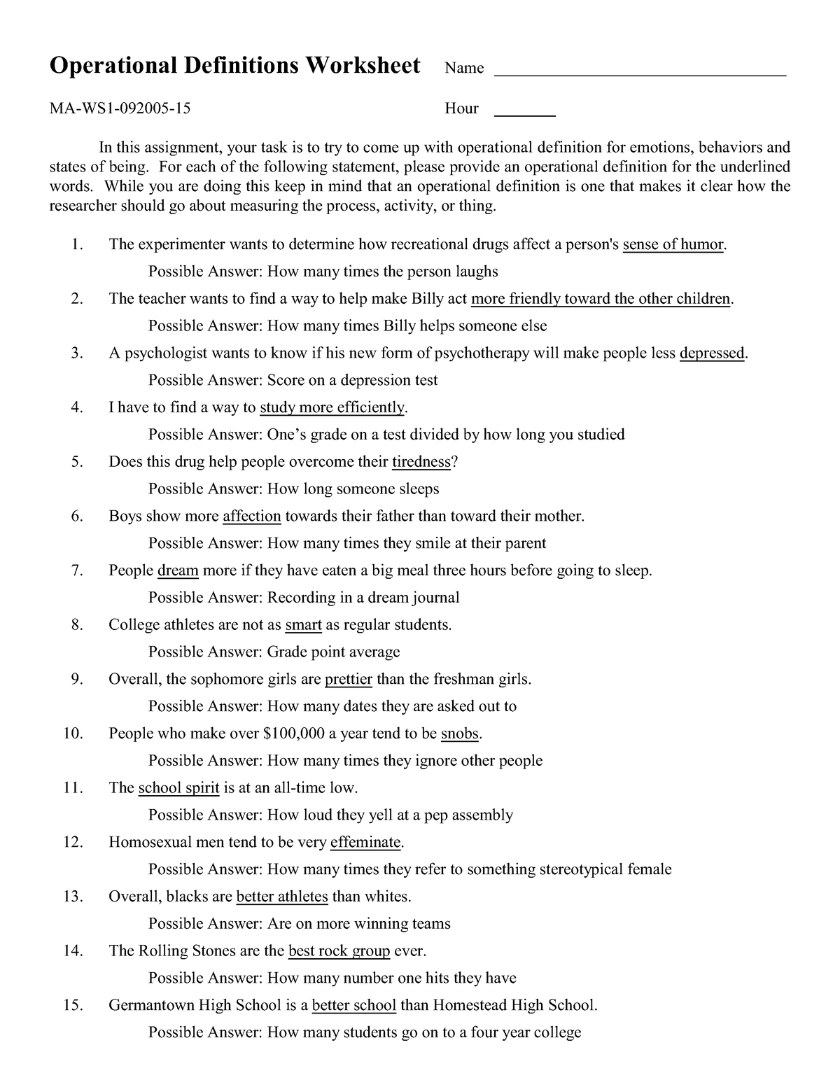 Operational definitions worksheet with answers - Operational ...