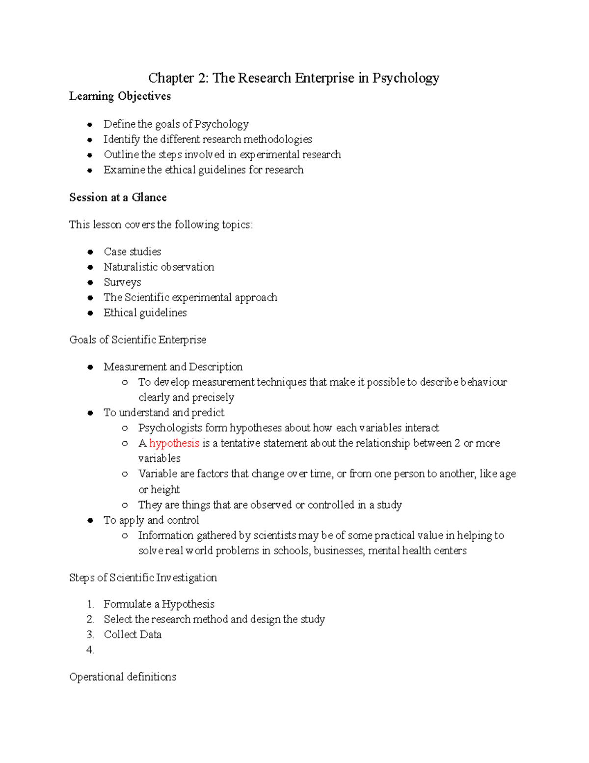 Chapter 2 Psych notes - Chapter 2: The Research Enterprise in ...