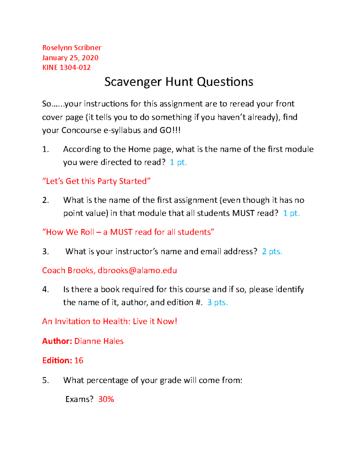 P&C Health - Scavenger Hunt Questions - Roselynn Scribner January 25 ...