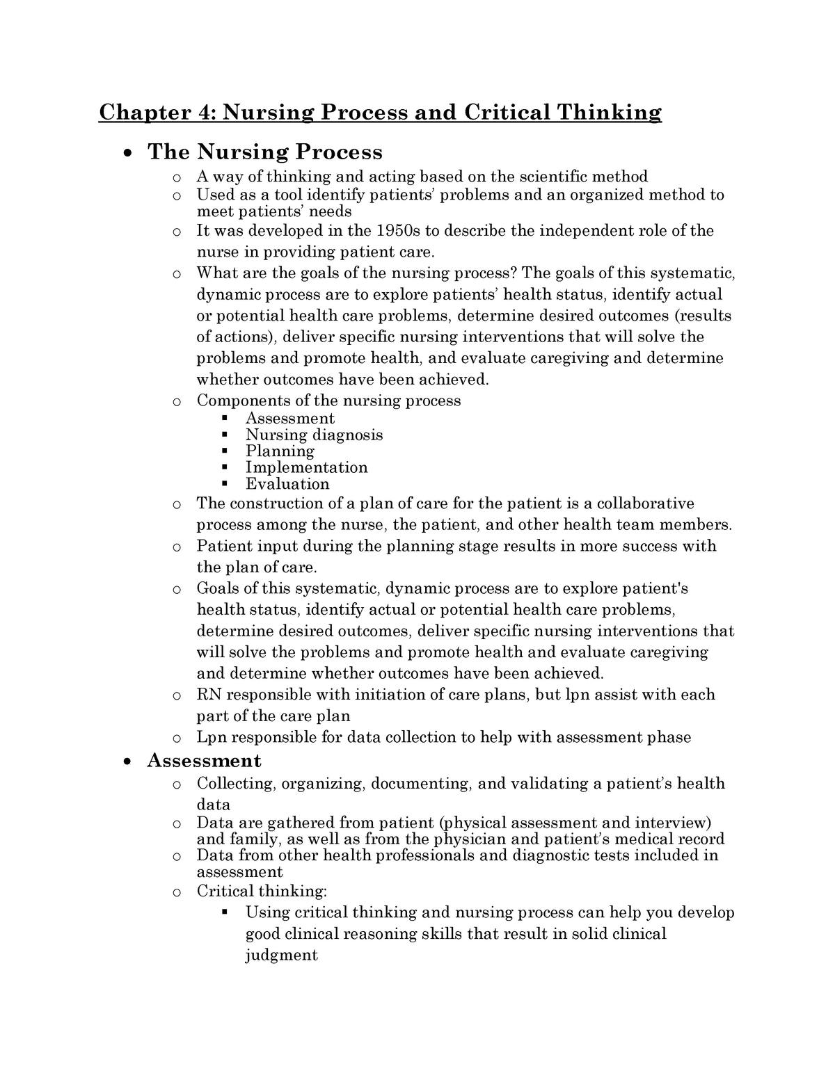 the nursing process and critical thinking chapter 4