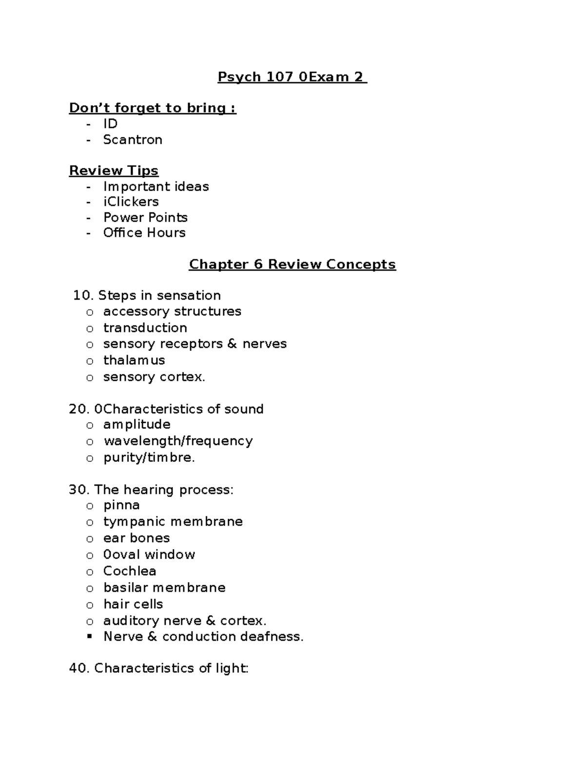 Psych Study Guide Exam 2 - Psych 107 0Exam 2 Don’t forget to bring ...