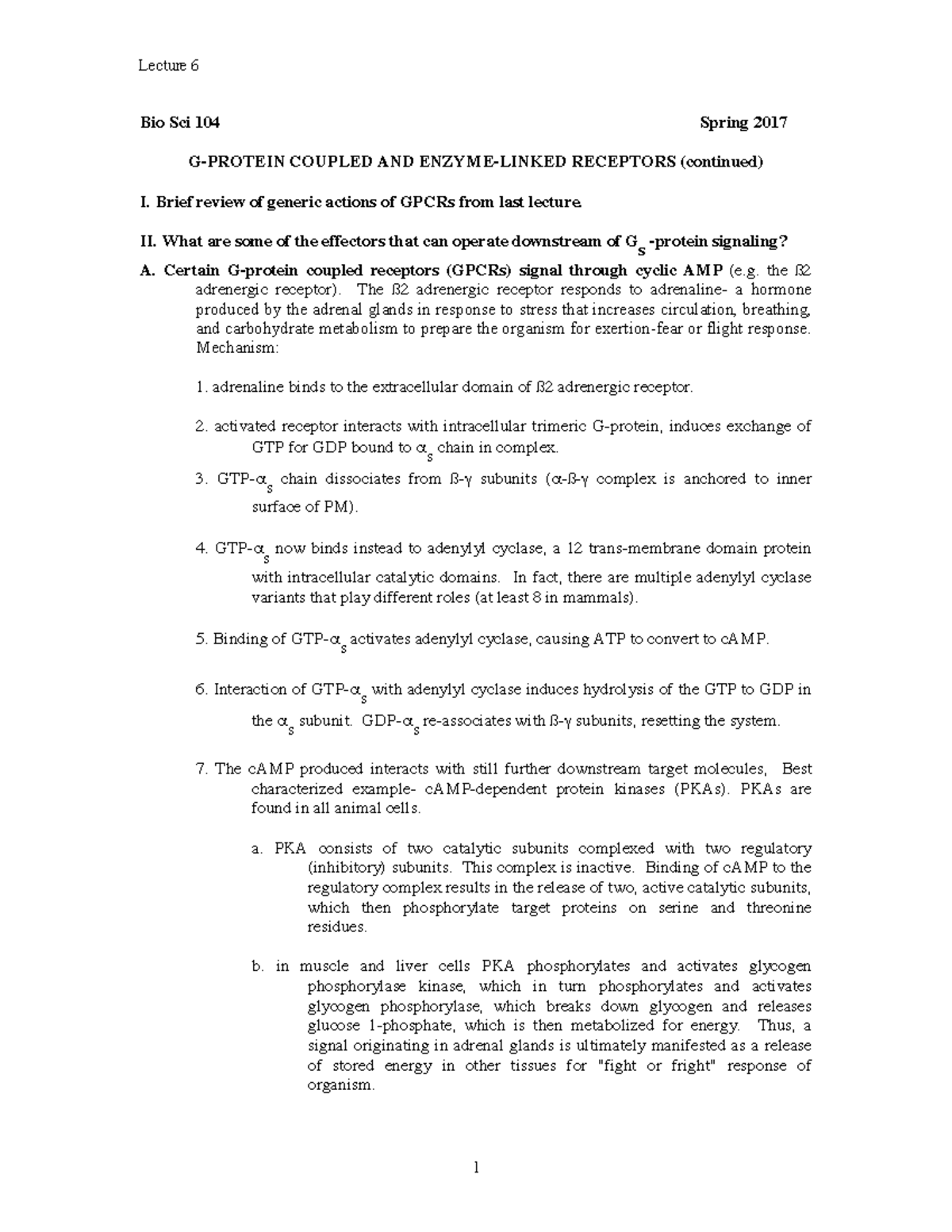 Lecture+6-2017 - Lecture notes 6 - Bio Sci 104 Spring 201 7 G-PROTEIN ...