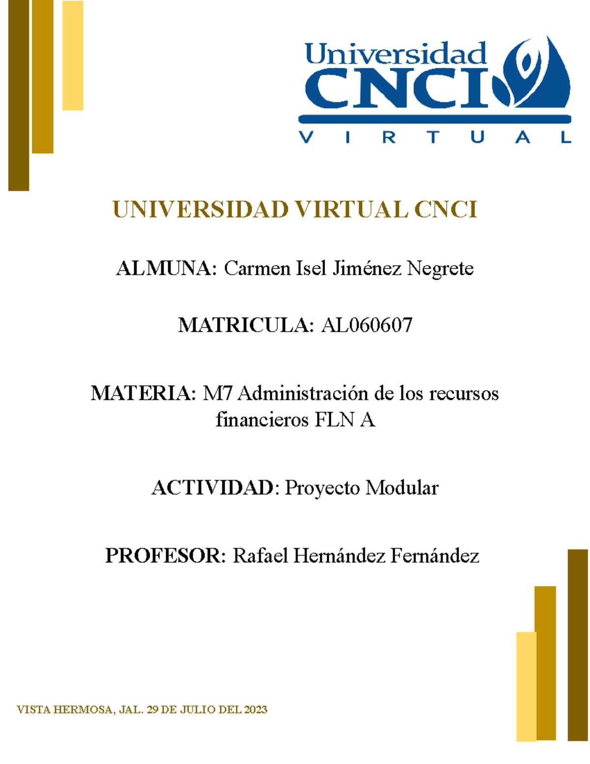 Universidad Virtual Cnci Recursos Financieros Proyecto Modular