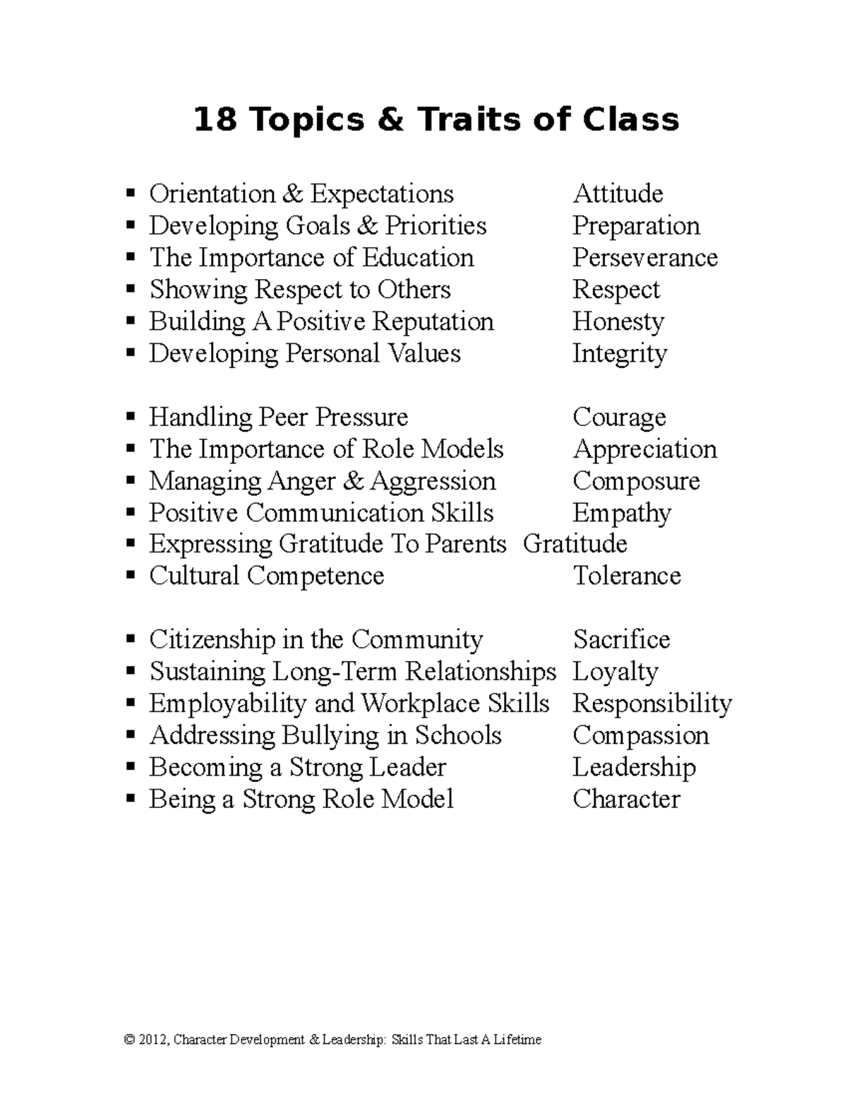 Week 1 overheads - introduction topics and traits - 18 Topics & Traits ...
