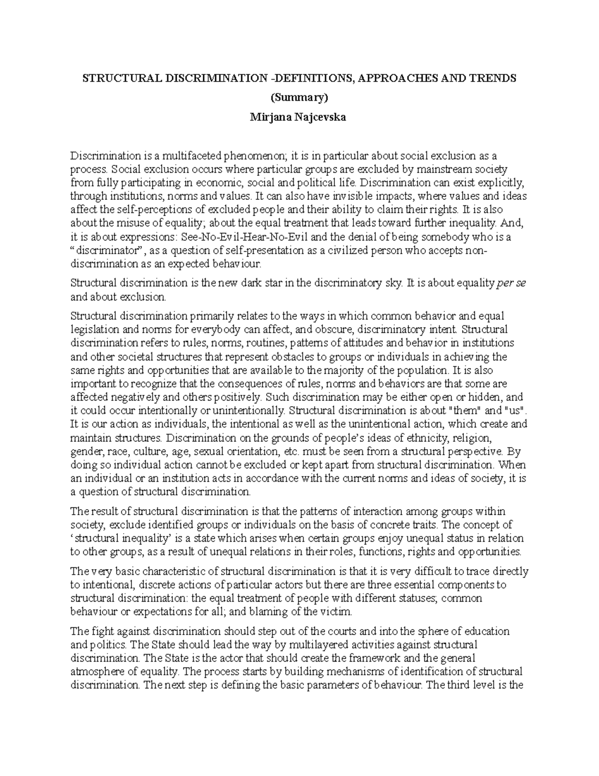 Mirjana Najcevska - Texts - STRUCTURAL DISCRIMINATION -DEFINITIONS ...