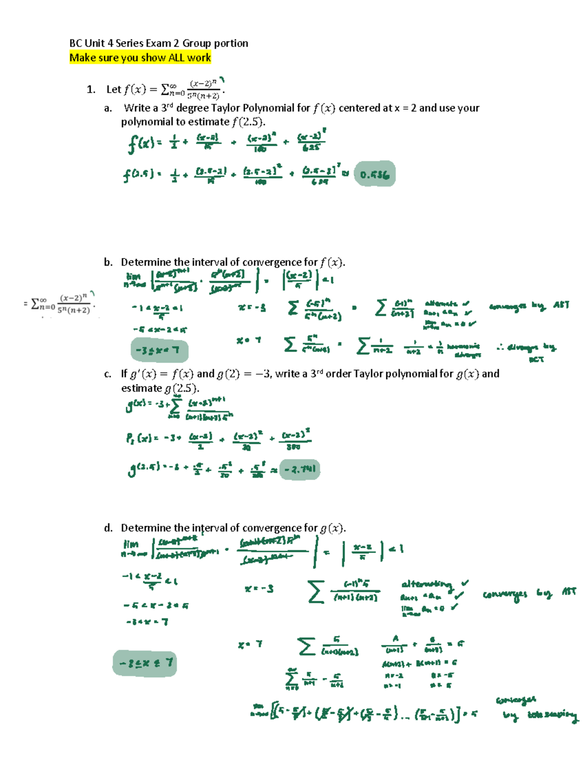 BC+Unit+4+Series+exam+2+Group+portion - Make sure you show ALL work 1 ...