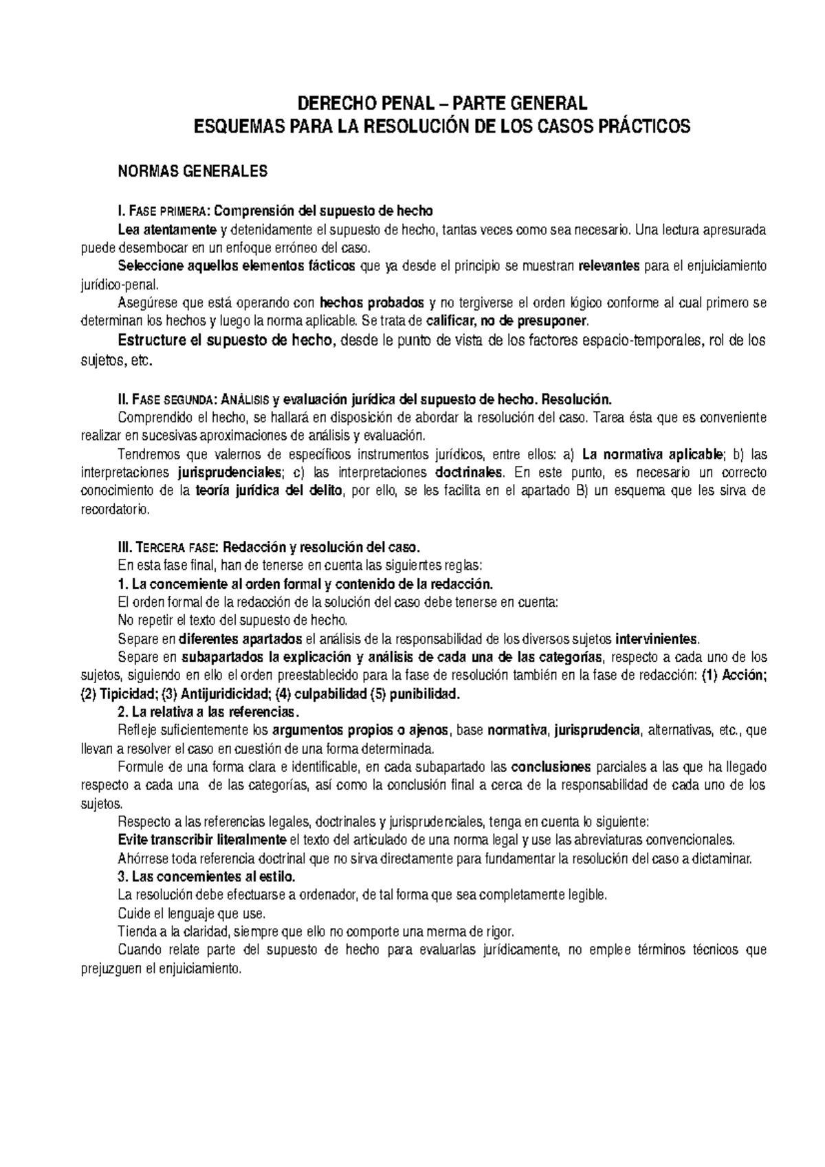 Esquema Casos Prácticos - TGD - DERECHO PENAL – PARTE GENERAL ESQUEMAS ...