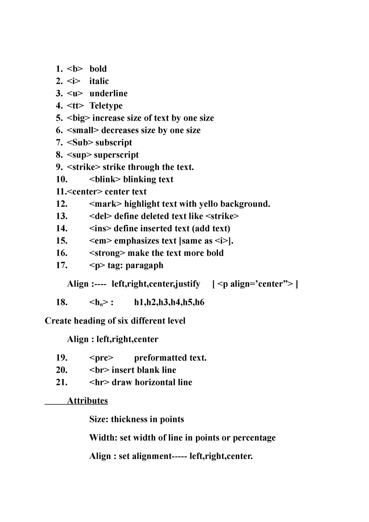 Html Notes - Basic HTML Tags And Uses - Bold Italic Underline - Studocu