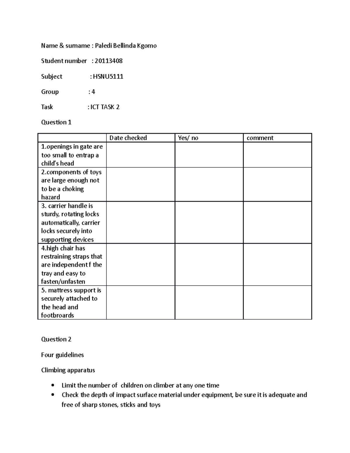 HSNU ICE TASK 2 - HSNU ICE TASK - Name & Surname : Paledi Bellinda ...