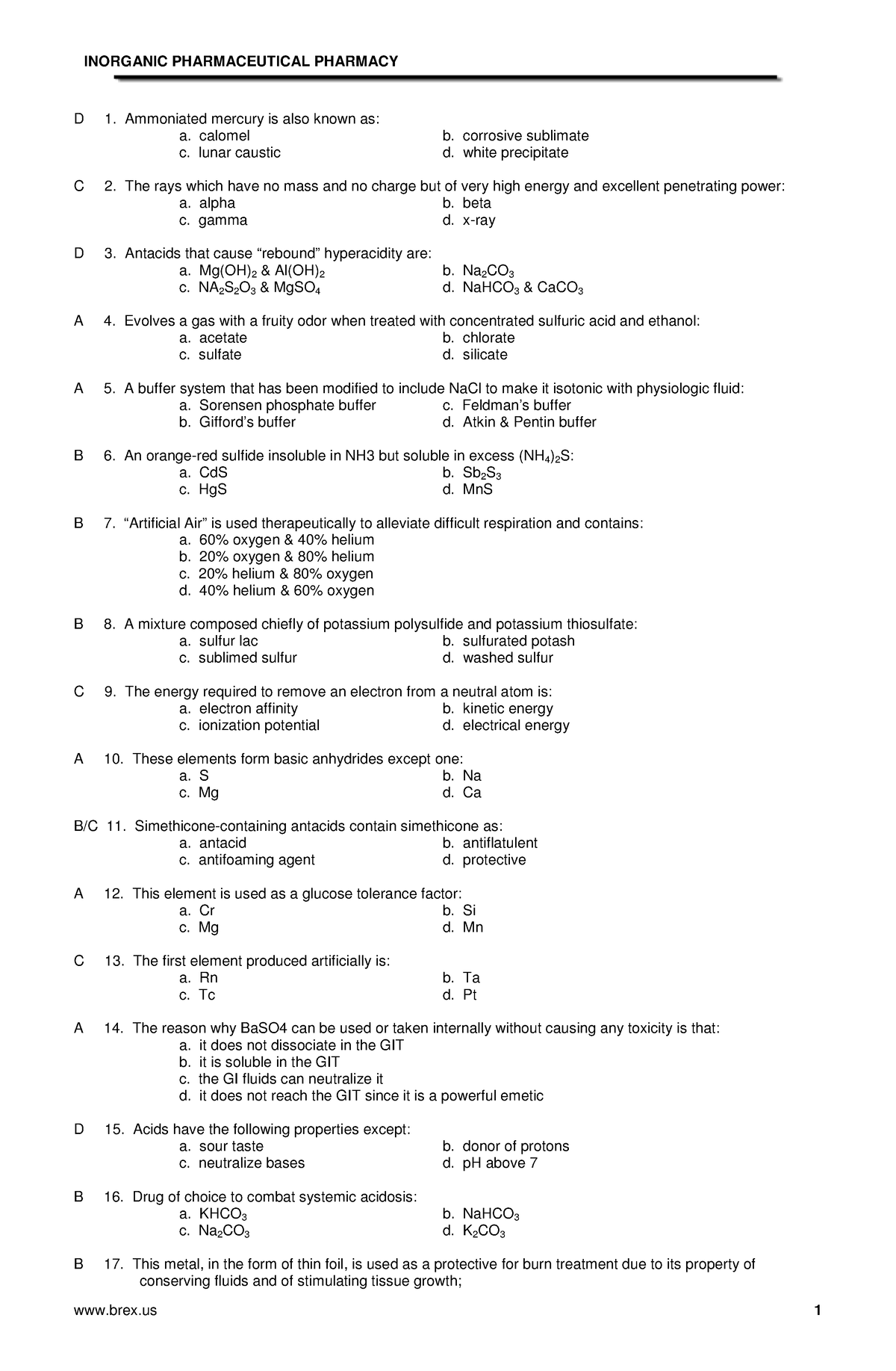 Inorganic chemistry - Reviewr - D 1. Ammoniated mercury is also known ...