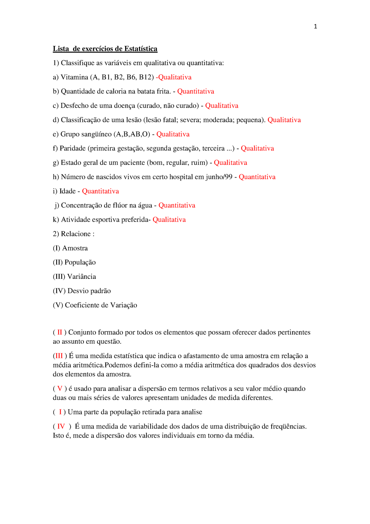 Lista De Exercício Com Gabarito - Lista De Exercícios De Estatística ...