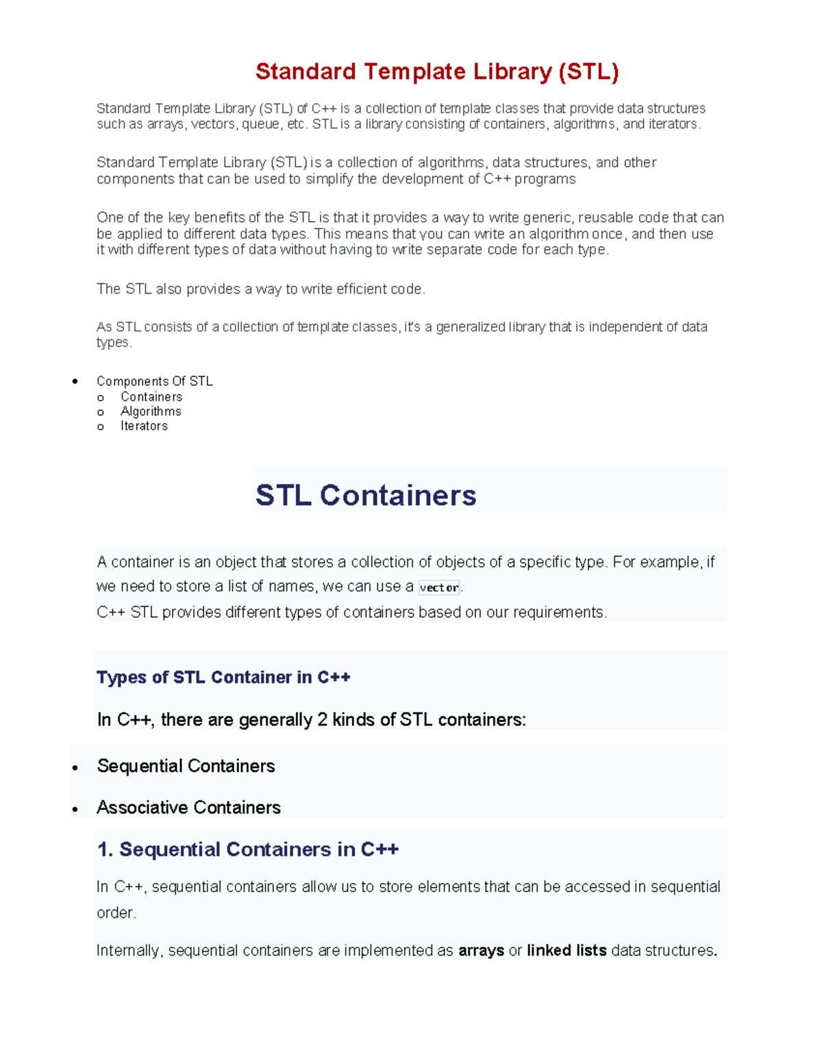 STL complete notes - Standard Template Library (STL) Standard Template ...