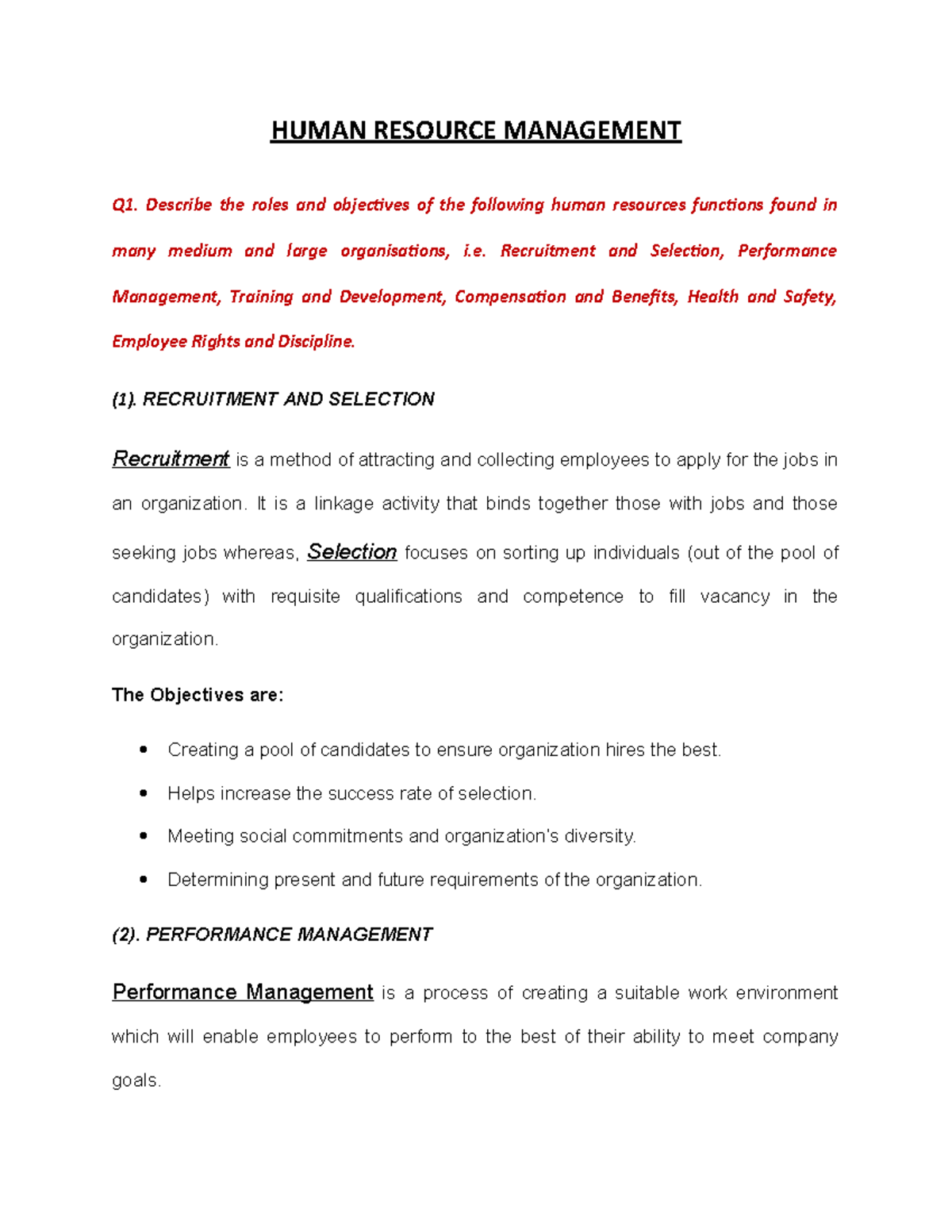 Study material 1 - Human resource 100 marks assignment - HUMAN RESOURCE ...