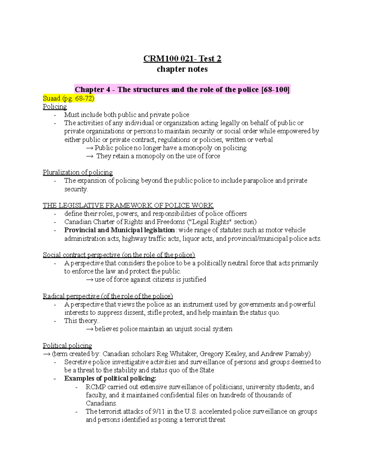 CRM 100 TEST 2 Chapter Notes - CRM100 021- Test 2 Chapter Notes Chapter ...