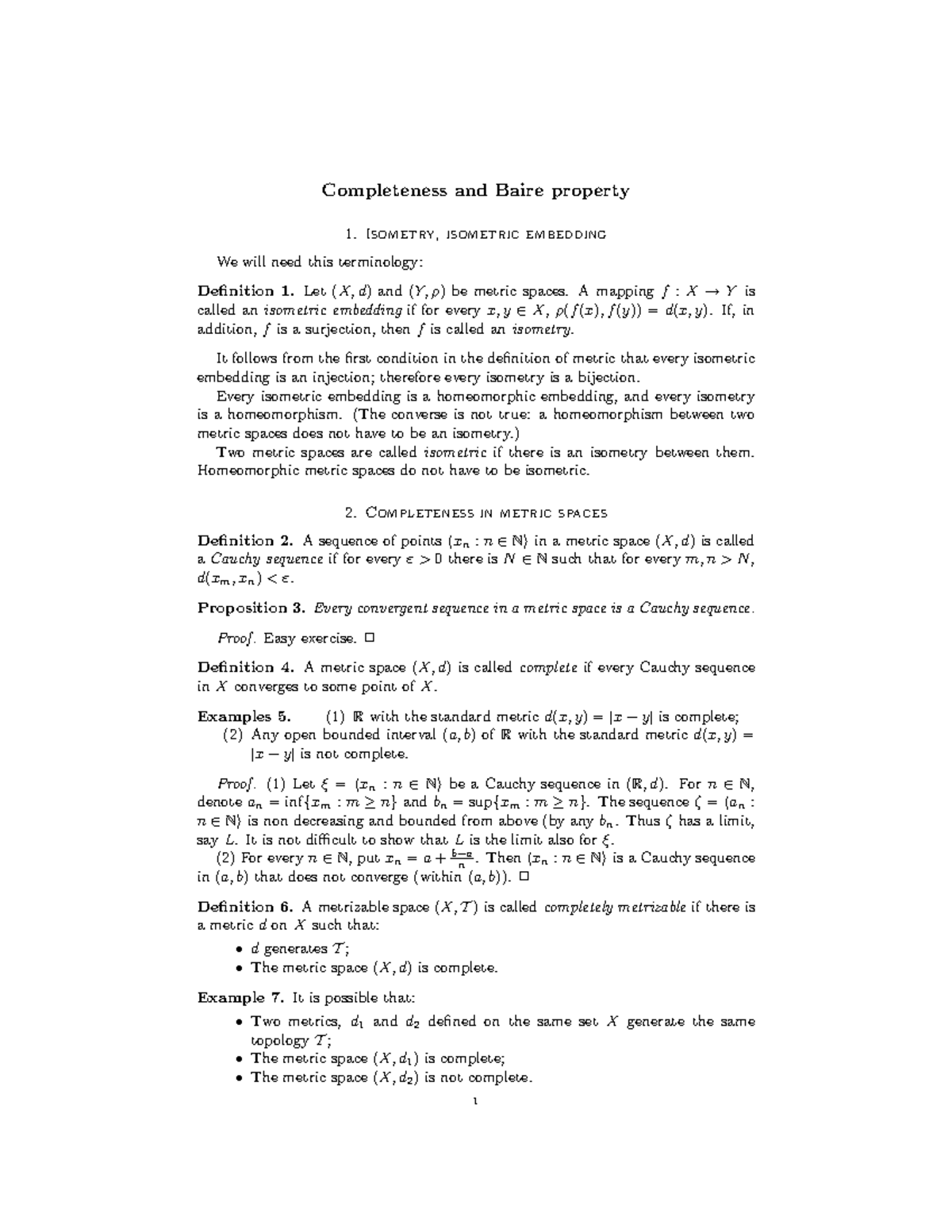Lecture notes, lecture 4 Completeness And Baire Property