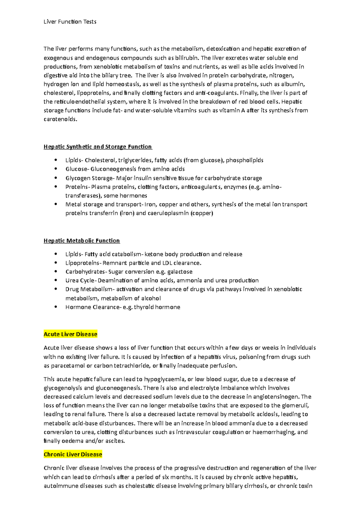 Liver Function Tests - Lecture notes 2 - Liver Function Tests The liver ...