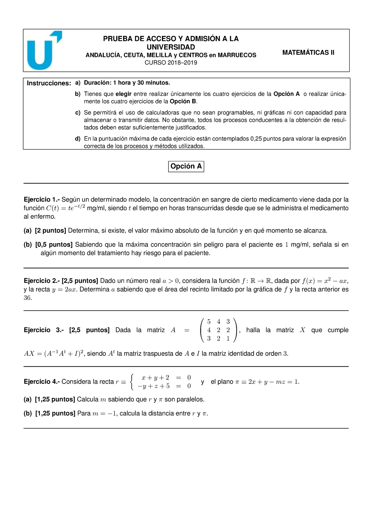 Examen 1 - PRUEBA DE ACCESO Y ADMISIÓN A LA UNIVERSIDAD ANDALUCÍA ...