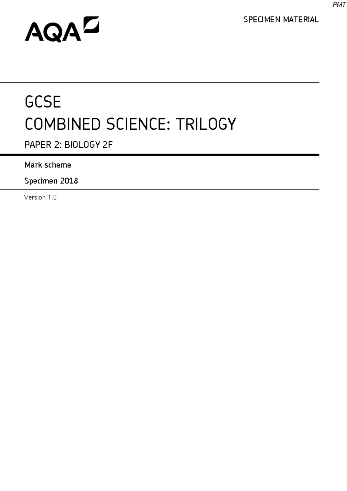 Specimen MS - SPECIMEN MATERIAL GCSE COMBINED SCIENCE: TRILOGY PAPER 2 ...