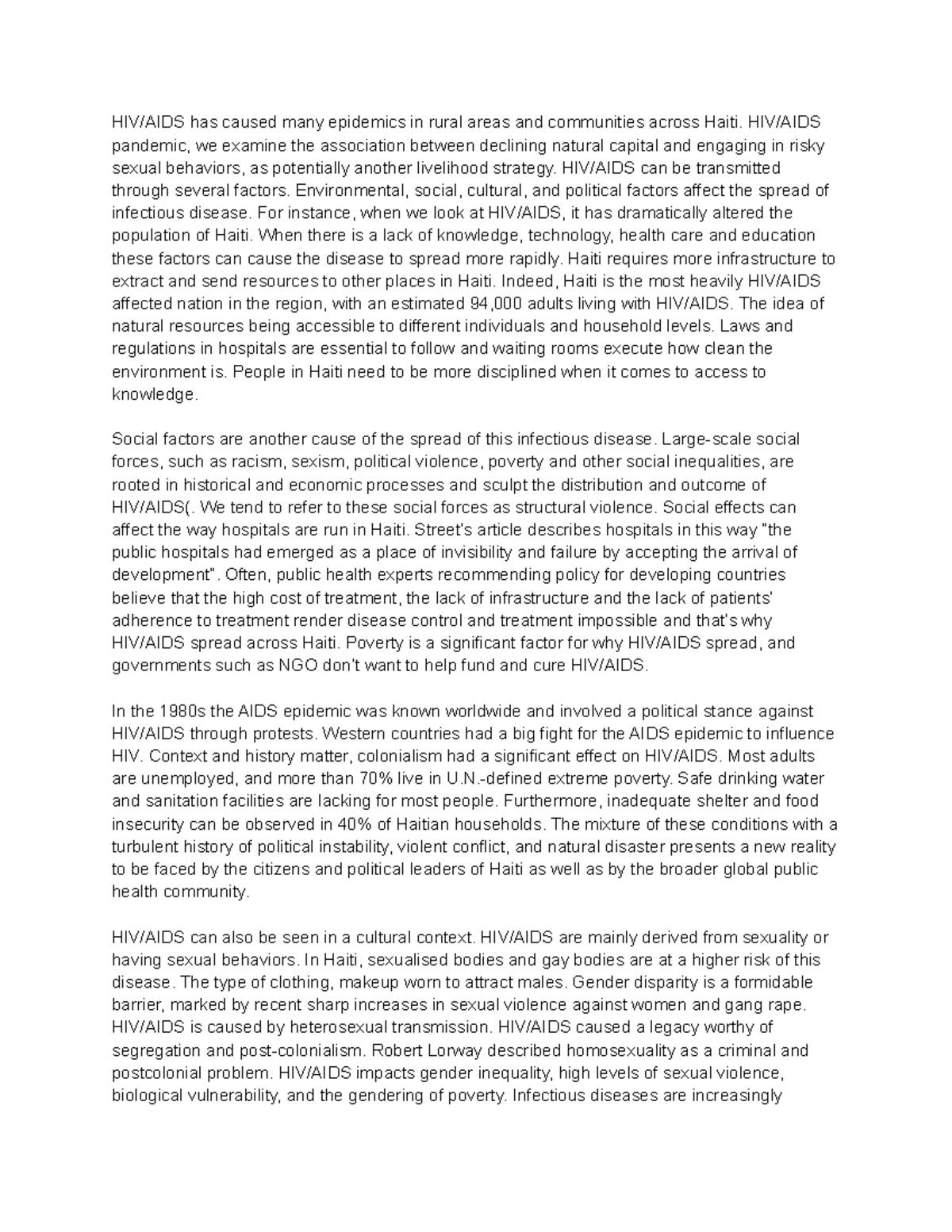 The Features of HIV and AIDS in Haiti[ESSAY] - HIV/AIDS has caused many ...