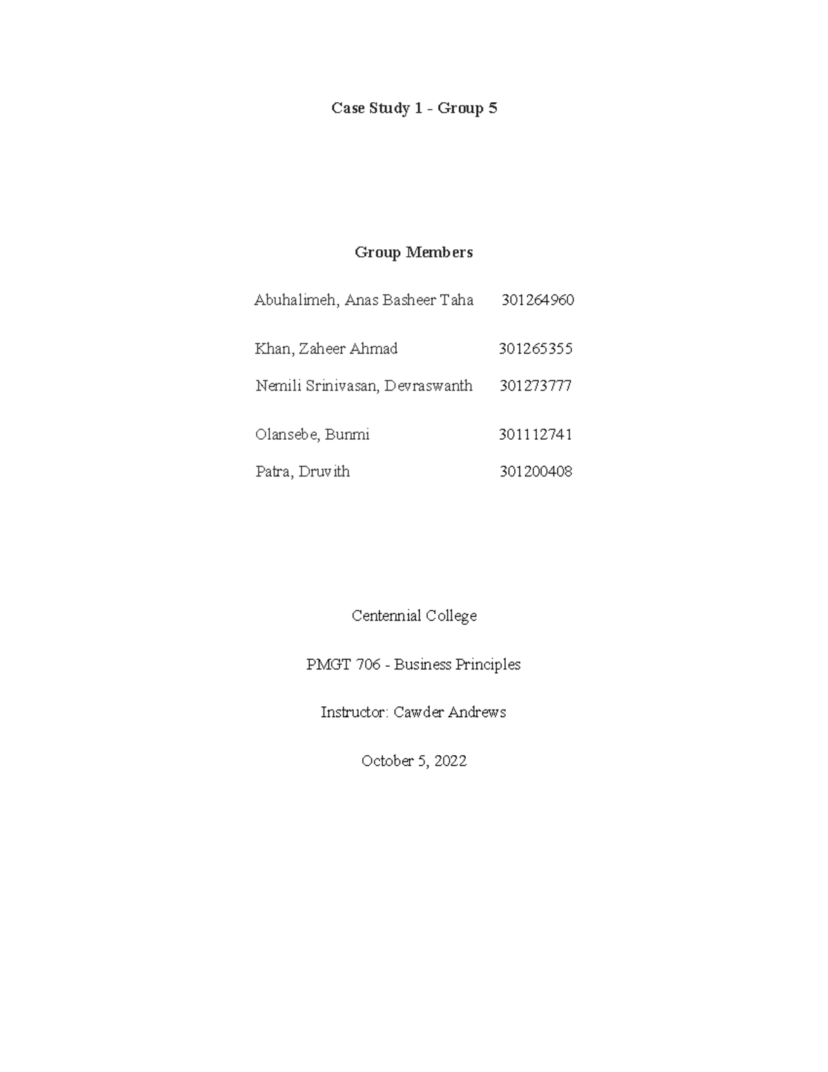 Business Principles - First Sem Assignment - Case Study 1 - Group 5 ...