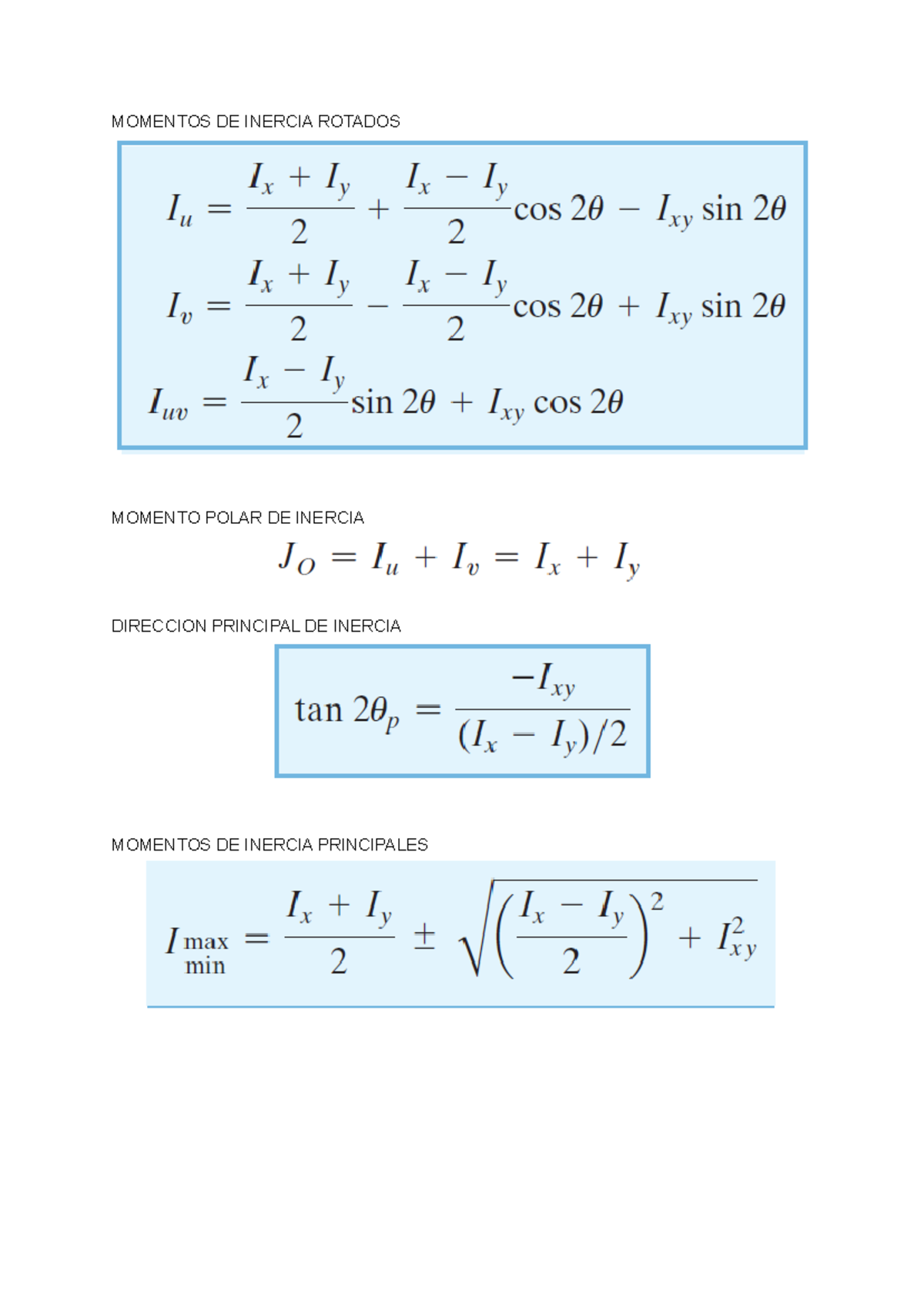 Ecuaciones DE Momentos DE Inercia - Fisica mecanica - MOMENTOS DE ...