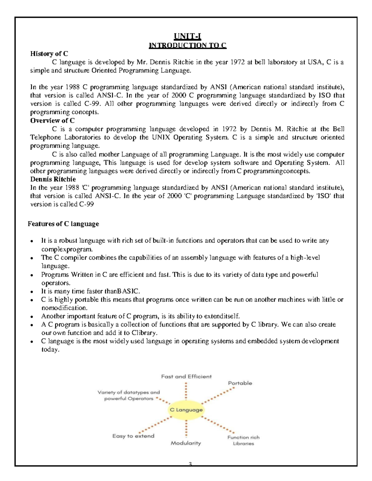 C program unit-1 - UNIT-I INTRODUCTION TO C History of C C language is ...