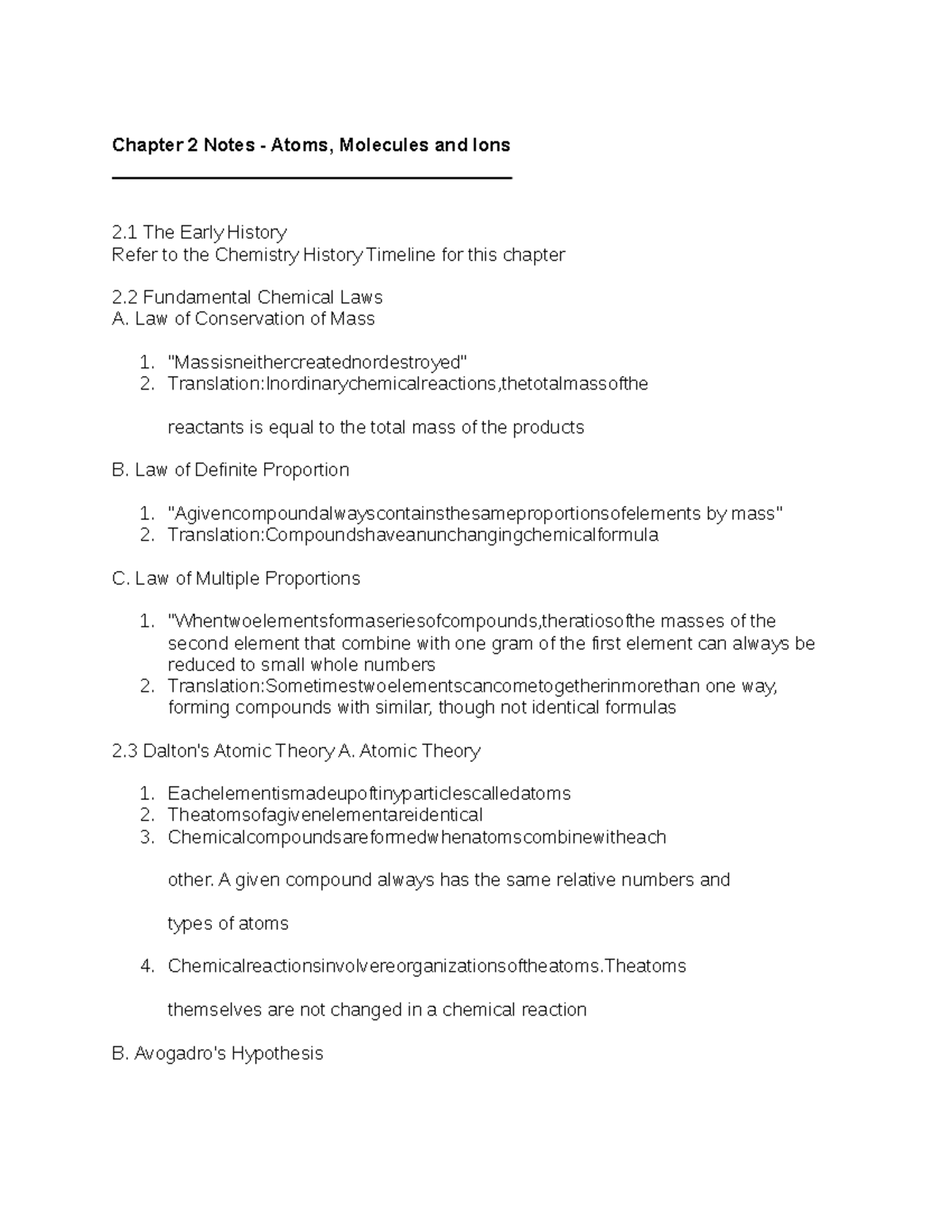 Chapter 2 Notes - Chapter 2 Notes - Atoms, Molecules and Ions 2 The ...