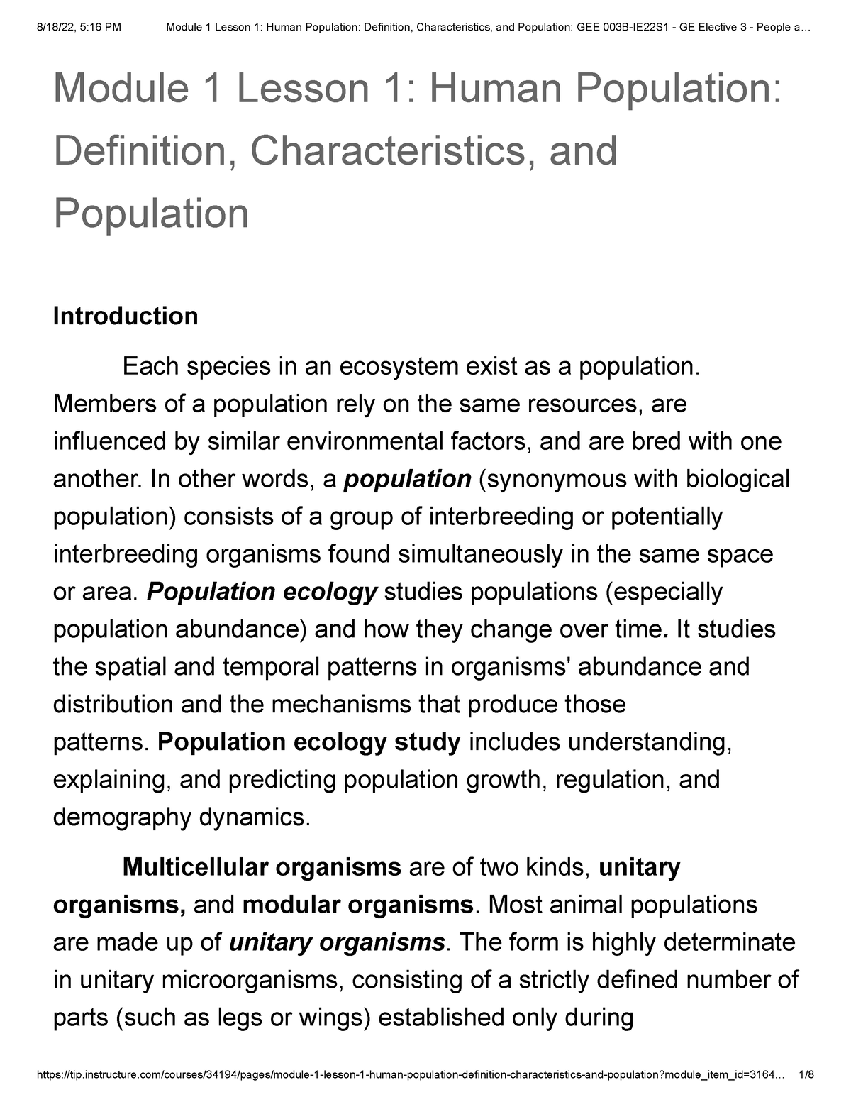 Module 1 Lesson 1 Human Population Definition Characteristics And 