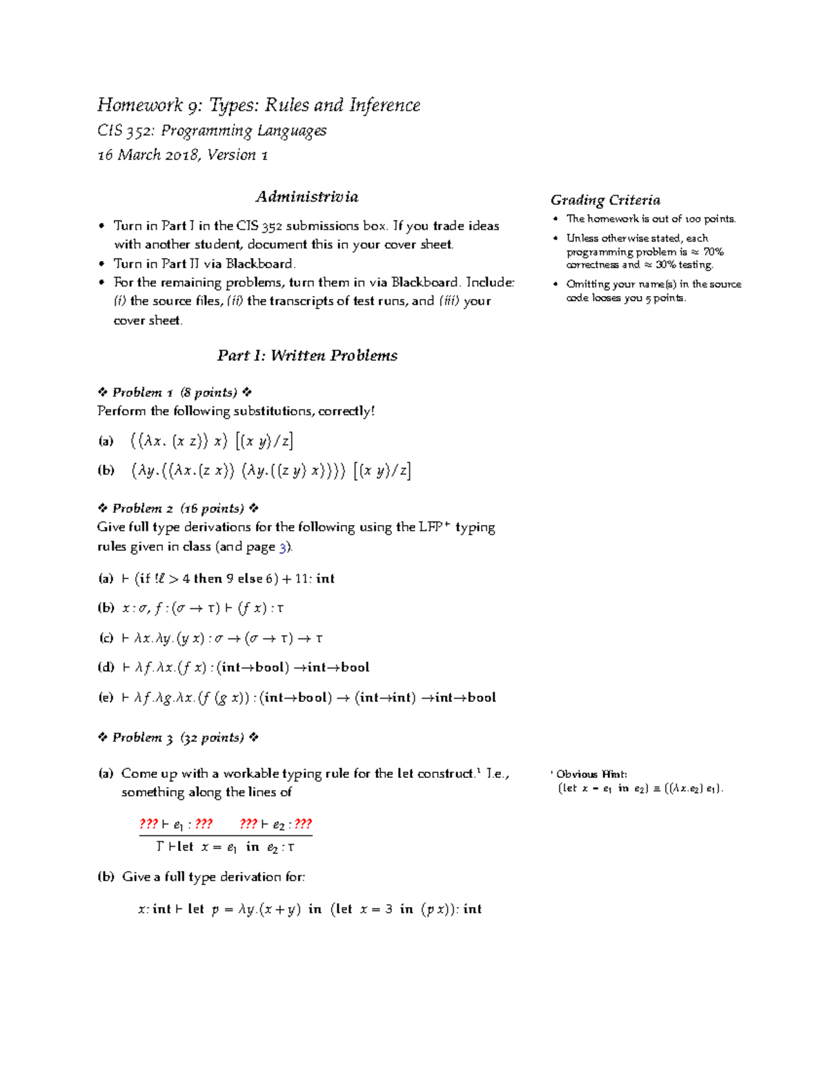 Hw09 - CIS 352 Programming Language: Theory & Practice Professor : Jim ...