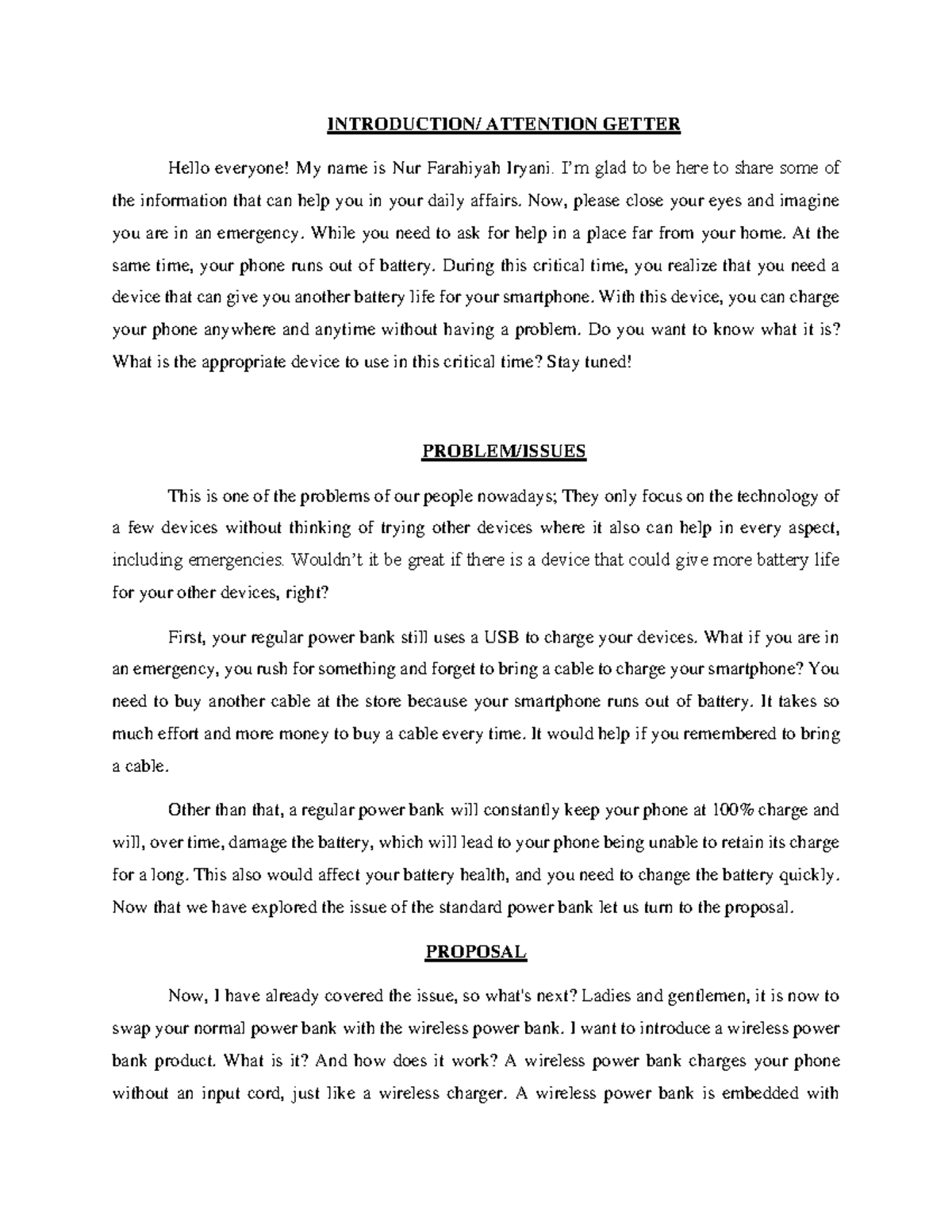 ELC590 - Pitching Script - INTRODUCTION/ ATTENTION GETTER Hello ...