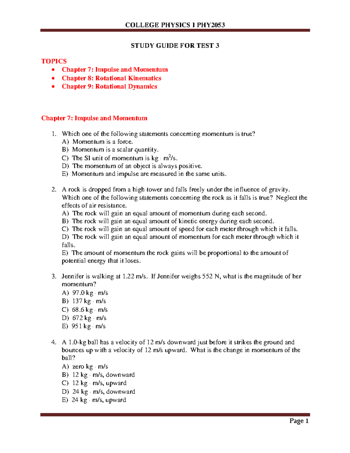 College physics 17 - notes - STUDY GUIDE FOR TEST 3 TOPICS Chapter 7 ...