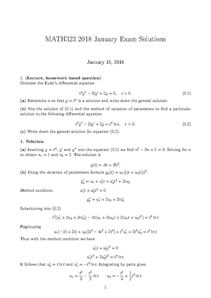 Problem Sheet 1 Solutions - MATH323 Feedback: Solutions 1 1(a) y 00 − ...