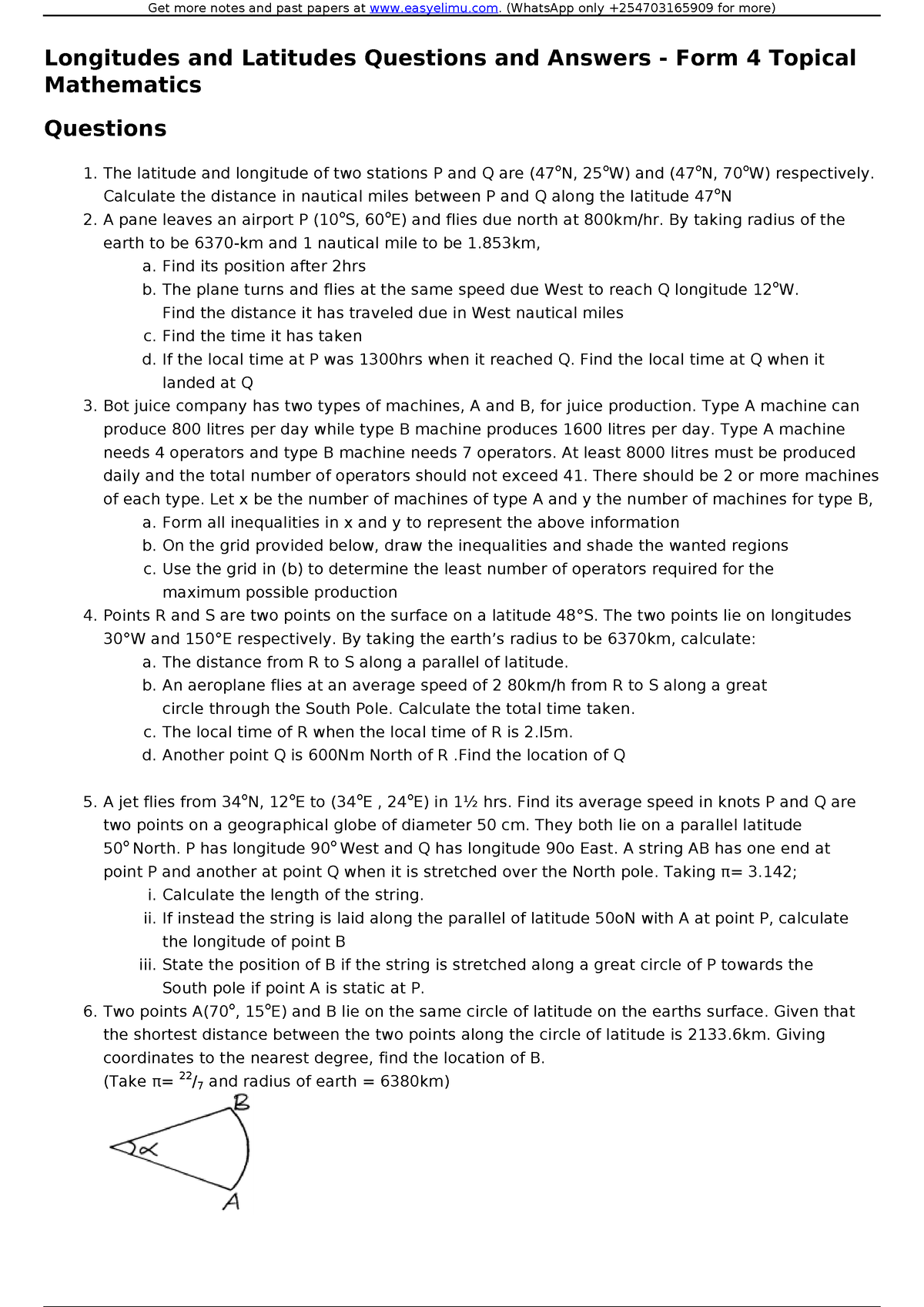 Longitudes and Latitudes Questions and Answers - Form 4 Topical ...