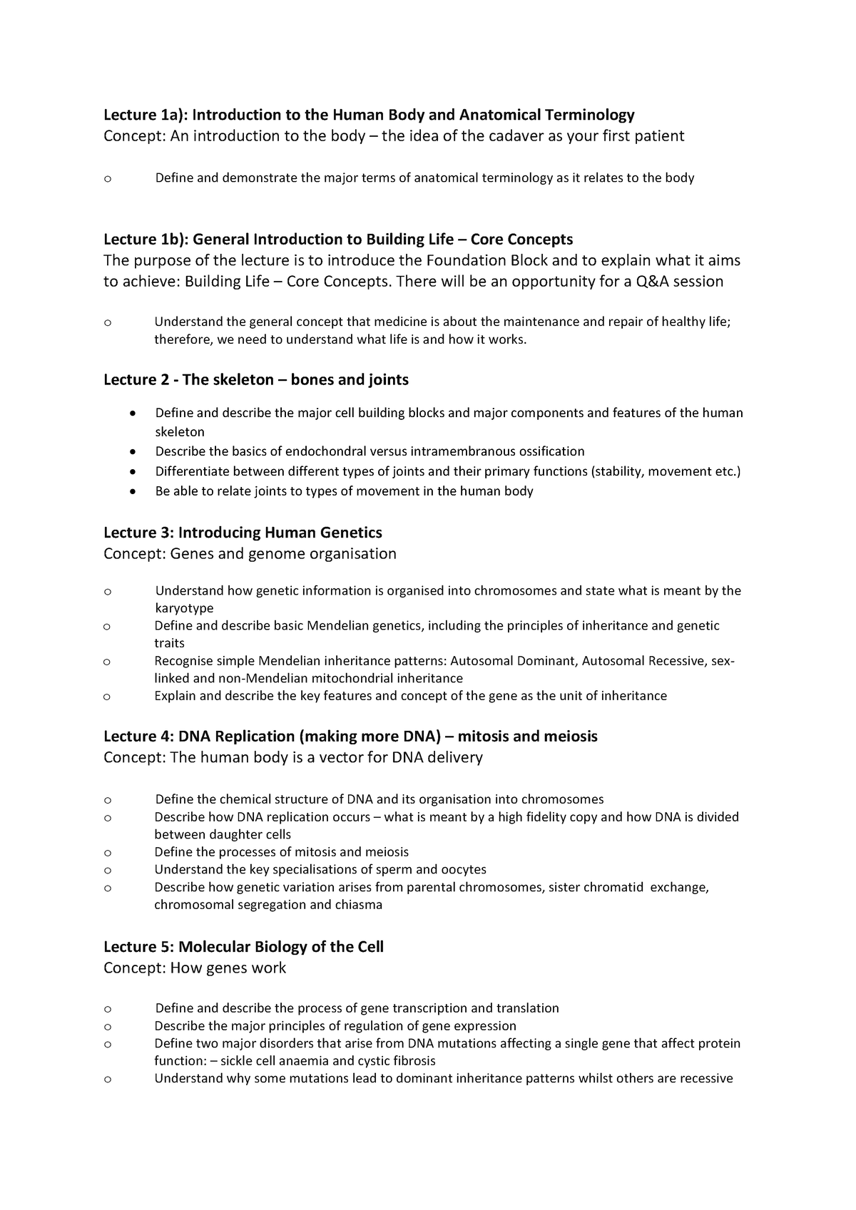 Foundation Block Year 1 Learning Outcomes 2022-23 - Lecture 1a ...