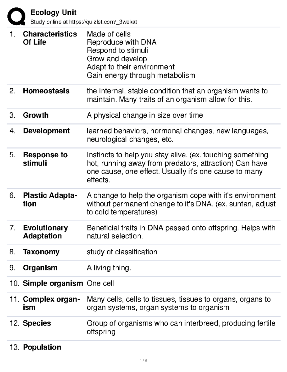 Ecology Flashcards - Study online at quizlet/_3wekat Characteristics Of ...